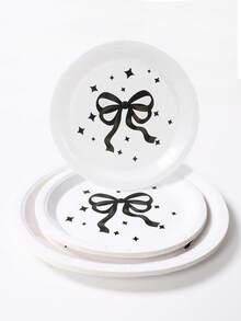 Black Bowknot Theme Party Tableware Set, Disposable Tableware For Bow Birthday Party Decoration,Newborn Baby Party Dining Table Decor,Baby Shower Decoration,Happy Birthday Party Supplies,Disposable Paper Plates,Paper Cups,Paper Napkins,Gender Reveal Decoration,Baby Shower Party Decoration - Black Bow - View 7