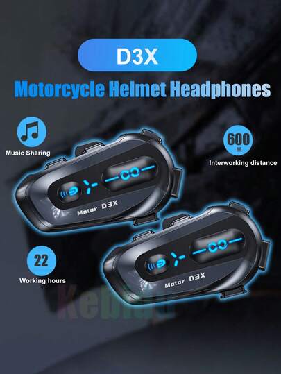 D3X Wireless Motorcycle Helmet Intercom, Half-Duplex Intercom, Supports Unlimited Multi-Person Calls, Noise Cancellation, Long-Range Communication, Type-C Charging, 1000mAh Rechargeable Lithium-Polymer Battery, Plastic Material, Call Control Function