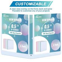 0.5'' 3-Ring-Binder With Pockets, 100 Sheets Capacity, 1/2 Inch Binders Fits 11\ X 8.5\ US Letter Size, Assorted 4 Pastel Colors - Ideal For Schoolsss, Office, And Home Use (0.5 Inch) - 0.5inch - View 5