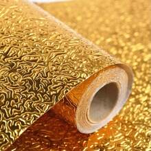 1 Roll Of Golden Textured Contact Paper, Ready-To-Peel Wallpaper, Kitchen Self-Adhesive Wallpaper, Aluminum Foil, Waterproof And Detachable Wallpaper, Suitable For Countertops, Cabinets, Drawers, Home Decoration Paper - Gold - View 6