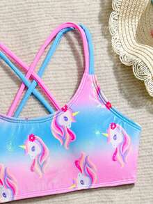 Bộ đồ bơi hai mảnh in họa tiết Pony Polly dành cho bé gái tuổi teen, thích hợp cho tiệc bãi biển và kỳ nghỉ năm 2026. - Hồng - Xem 3