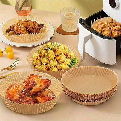 50/100/200pcs Disposable Air Fryer Liners, Designed In Bowl Shape, No Need To Tear, Fold, Cut Or Bend, Natural Non-Stick Parchment Paper, Suitable For Air Fryer, Steamer, Baking, Microwave Oven, Applicable For Kitchen, Camping, Home Baking, Barbecue, Summer Party, Home Decoration, Etc.