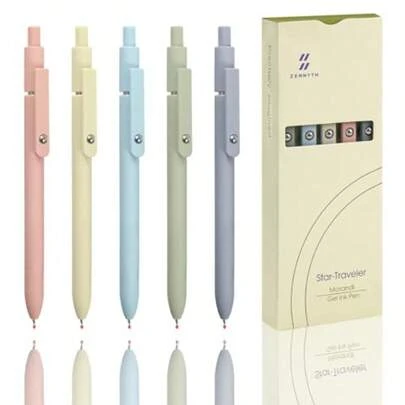 5-Pack Gel Pens Ballpoint Smooth Writing Pens No Smudge 0.5mm Gel Pens Fine Point For School Office Gift For Students/Teachers/Nurses/Professionals Morandi Color