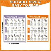 2pcs Fitness Challenge Poster Set - Home Gym Workout Plan, Chair, Glute Lift, Glute Training, Full Body, Arms, Abs Exercises, Slim Waist Fitness Chart - Perfect For Gym Decor, Home Fitness Guide, Frameless Design, 8x10 Inches, 2D Flat Graphics, Paper Material