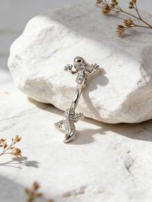 1件装休闲锆石壁虎肚脐环，女士身体穿刺肚脐饰品，适合日常佩戴、派对、海滩度假装扮 - 壁虎 - 查看 2