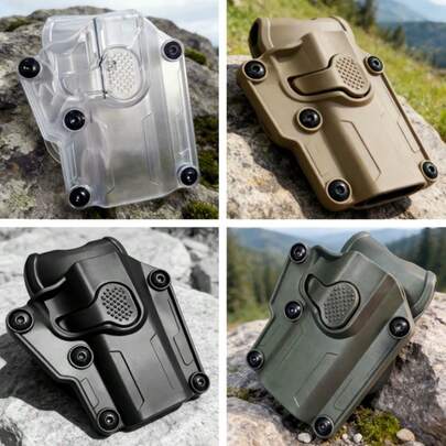 1个户外狩猎右手防护枪套，PP材质，通用型，带快拆功能，适用于G17、P320、1911等型号，4种颜色可选：透明、军绿色、黑色、沙色