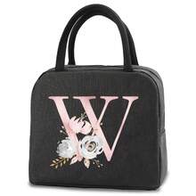 1个装保温午餐袋便当包铝箔饭袋冰袋个性化粉色爱心字母A-Z印花午餐盒便携式午餐手提包保温野餐袋 - 黑色 - 查看 23
