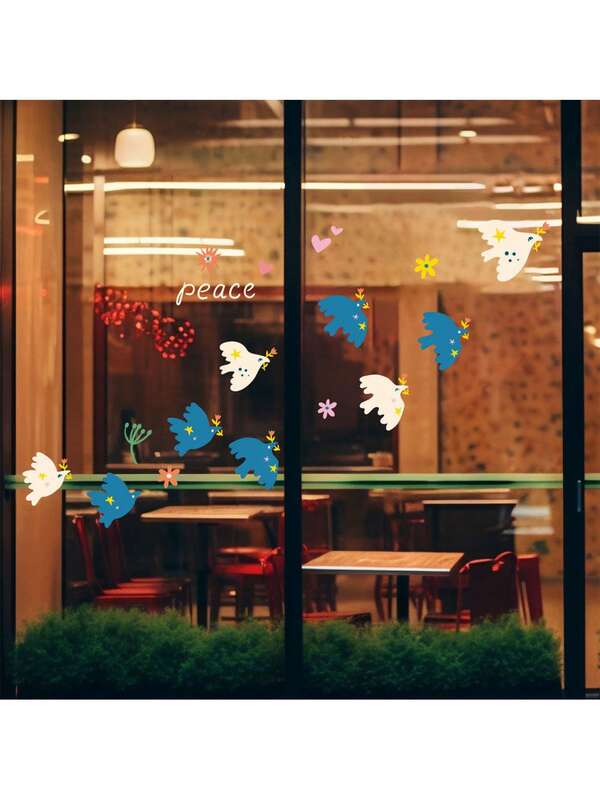Pegatinas estáticas para ventanas con diseño lindo de paloma y pájaro, sin pegamento, resistentes al agua, adecuadas para dormitorios de niños y puertas de vidrio de cocina, decoración creativa, anti-colisión