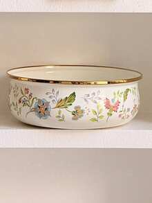 SummitPulse 1pc Vintage Floral Enamel Shallow Pot, Suitable For All Seasons, With Gold-Rimmed Double Handles/Handleless Design, Multifunctional Cookware For Home And Commercial Use (Can Be Used As Soup Pot, Stew Pot, Instant Noodle Pot), Ideal For Holiday Gatherings, Family Dinners, And A Great Gift For Friends And Family On Holidays Or Birthdays. - Multicolor - View 13