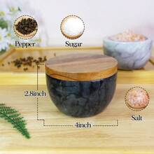 Marble Salt Cellar With Lid, Salt Box Spice Seasonings Keeper Pepper Container, Salt Holder Big Capacity Elegant Designblack - 海浪黑 - 查看 2