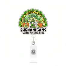 1pc Green Lucky Clover Skull Badge Reel - Gothic Style Acrylic Retractable ID Card Holder, Unique Contrast Design For St. Patrick's Day Nurse Doctor Gift With Keychain Medical Accessory