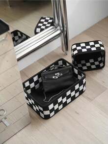 1 /2 /3 Felt Storage Boxes, Popular Korean Version Storage And Organization Boxes, Suitable For The Back-To-School Season And Home Decoration. Large Capacity Can Store Clothes, Toys And Books. Styles Are Randomly Dispatched - Black and White Grid - View 13