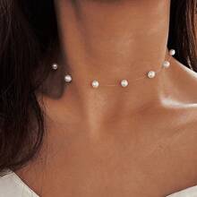 Asymmetrical Faux Pearl Necklace, Vintage French Twist Faux Pearl Collarbone Chain, All-Match Jewelry - Fishing Line Pearls - View 6