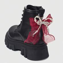 2个女士可拆卸蝴蝶结鞋夹，优雅珍珠串丝带鞋饰，百搭甜美鞋脸配饰，优雅鞋扣装饰，节日礼物 - 彩色 - 查看 3