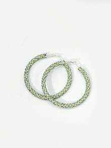 1 par de pendientes de aro de lujo hechos a mano con rhinestones para mujeres, adecuados para uso diario y fiestas - Verde - 6cm - Ver 2