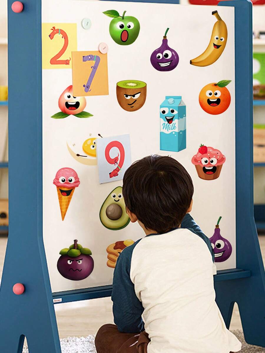 1pc Cartoon Fruit, Educational Wall Sticker Based On Real Objects, Clothing Label, Cute Mermaid, Animals, Various Animal Collection, Multi-Size PVC Self-Adhesive Removable Wall Sticker, Suitable For Children's Room, Bedroom, Living Room, Study, Dining Room, Bathroom, Home Wall Decor, Room Decoration - Multicolor - View 1