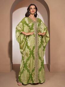 YISIKADO Women's Elegant Chiffon Jacquard Long Sleeve V-Neck Dress, Suitable For Birthday Party, Wedding Guest, Banquet, Evening Party, Graduation Ceremony, Celebration And Other Occasions - Multicolor - View 5