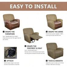 Trugenix-Recliner Sofa Covers - Leather Like Recliner Sofa Covers 3 Seater Recliner Couch Covers For 3 Cushion Couch 8 Pieces Washable Stretch Reclining Sofa Slipcovers (Brown)-GP - 01-芥末 - 查看 7