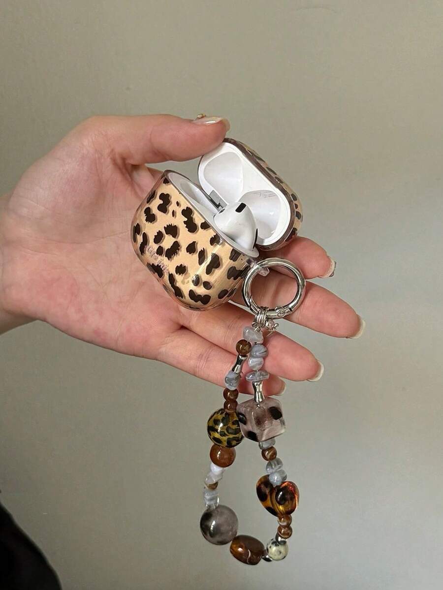 Retro Semi-Transparent Playful Leopard Print Handheld Protective Case Compatible With Airpods 4, Pro, 3, Apple 2/3, Bluetooth Soft Shell - Brown - View 1