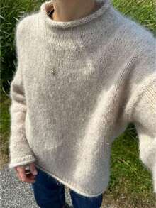 Women's Soft Fuzzy Mock Neck Oversized Long Sleeve Knit Sweater - 卡其色 - 查看 1