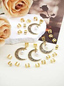 24pcs Women Moon With Pearl And Shaped Star Hair Accessories, Hair Clips For Ponytail, Party & Festival,Hair Barrettes Claw Clips, School Stuff - Gold - View 3