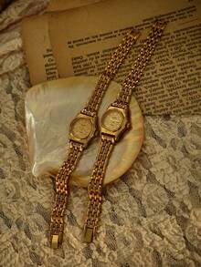 1件新品 | 独家法式复古设计女士腕表 - 小巧优雅的金色极简超薄石英表，防水，搭配舒适的不锈钢表带，适合日常佩戴和馈赠 - 金色 - 查看 6