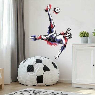 1pc Soccer Football Player Shooting Wall Stickers Heart Soccer Sport Wall Decals For Bedroom Playroom Living Room Home Wall Decor