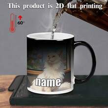 1pc Customizable Text Long-Haired Cat Magic Color-Changing Cup, Solid Color Color-Changing Mug, 11oz Printed Pattern Durable Ceramic, Name Customizable Color-Changing Heat-Sensing Coffee Cup, Available In 60 ° C Changes From Black To White, Winter Gift, Suitable For New Year Gifts, Christmas, Birthday Gifts, Anniversary Gifts, Hot And Cold Drinks, Juice, Milk, Holiday Gifts, Coffee Bar And Cute Kitchen Theme Designed For Cooking Together - 3.7吋 x 3.2吋 - BS - 查看 6