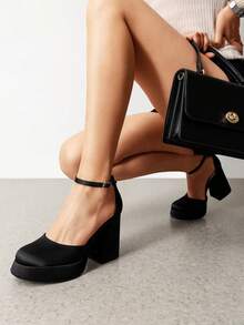 Zapatos de Tacón Alto Grueso con Plataforma para Mujer - Negro grafito - Ver 3