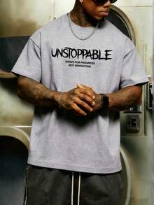 Krometka 男士休闲百搭蝴蝶及英文标语印花短袖T恤，春夏款 - 灰色 - 查看 4