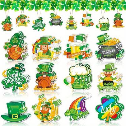 12/24个装 圣帕特里克节装饰吊牌 矮人吊牌 爱尔兰节日 节日气氛装饰吊牌