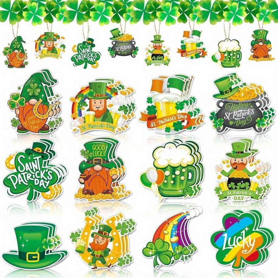 12/24个装 圣帕特里克节装饰吊牌 矮人吊牌 爱尔兰节日 节日气氛装饰吊牌 - 綠色 - 查看 1