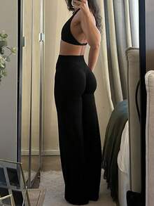 Women's Commuting Sports Elegant Modern Workplace Solid Color Slim Fit Flare Pants - Black - View 1