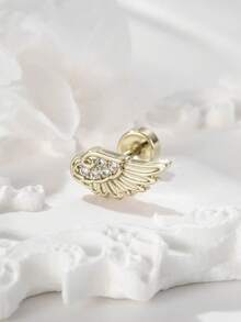 1 Set (+ Ala derecha) Aretes con diseño de alas de ángel de acero de titanio hipoalergénico y suave en estilo punk de color café, adecuado para perforaciones de cartílago de parejas - Pendiente de cartílago con forma de ala - Ver 8