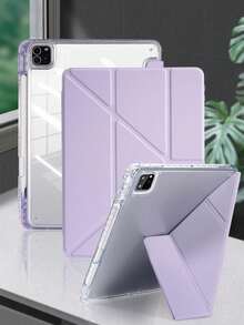 1pc Transparent Acrylic Y-Fold Flat Protective Case, Lavender Purple, Multi-Fold Multi-Angle Stand, Built-In Pencil Slot, High-Transparency Acrylic Rear Shell Anti-Scratch Anti-Bend, Magnetic Auto Sleep/Wake/Smart Power Saving, Minimalist/Casual/Classic, Suitable Compatible With Ipad Mini 6/Mini 7/9.7/10.2/10.5/Air 4/Air 5/10th/10.9/Pro 11"/Air 11"(M2)/Air 13"(M2)/Pro 11"(M4)/Pro 13"(M4) 2024 12.9"/IPad Air 13"(M3 2025) - Taro Purple - View 2