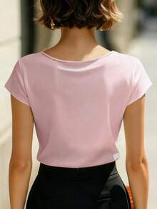 Blusa asimétrica de unicolor elegante para mujer, esencial para primavera y verano - Rosa - Ver 5