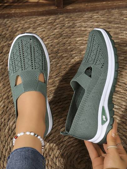 Women's Breathable Mesh Casual Shoes, Slip-On Design With Hollow-Out, Comfortable Soft Bottom Casual Shoes, Nurse Shoes, Mom Shoes