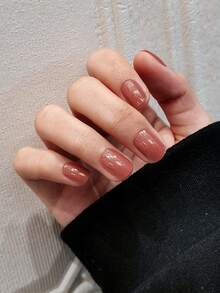 24 uñas postizas cuadradas cortas, uñas cortas de color rosa dorado brillante, manicura de unicolor minimalista, adecuado para chicas/mujeres en citas, regalos, San Valentín, atuendo diario, incluye 1 pieza de gel de gelatina y 1 pieza de lima de uñas - Multicolor - Ver 4