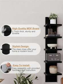 1pc,White Black 5-Tier Wall Shelf - Versatile Hanging Storage Organizer For Bedroom, Living Room, Hallway & Garage - Ideal For Art & Crafts, Home Decor - Multicolor - View 6