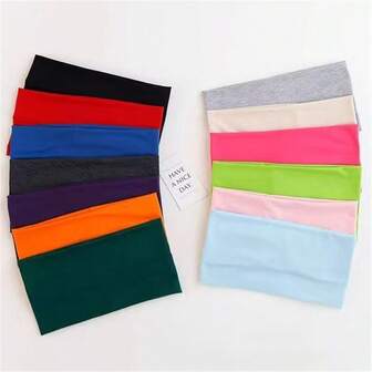 Women's Solid Color Elastic Sports Headband, Moisture-Wicking Yoga Hair Band, European And American Style Wide Hairband, Fitness Sweatband