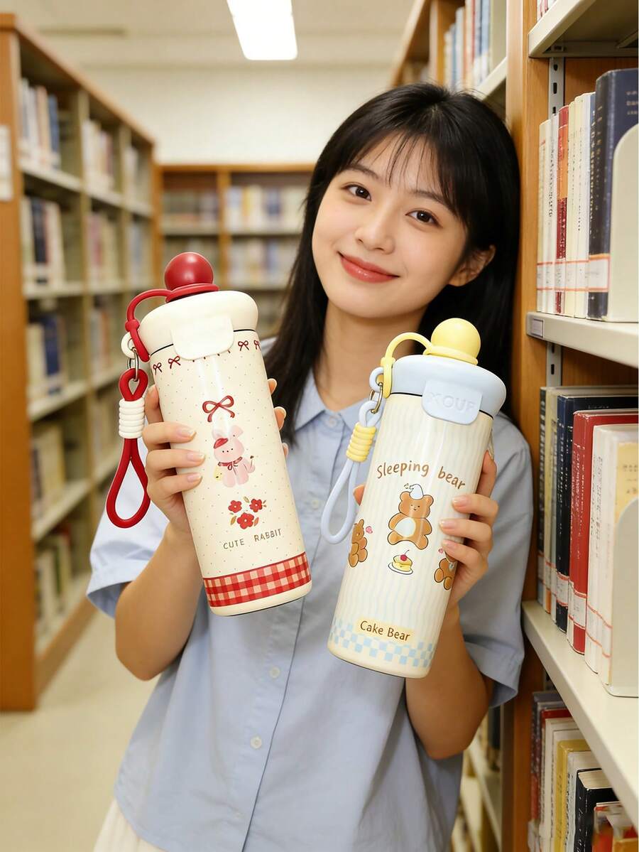 316 Stainless Steel Cute Floating Ball Insulated Water Bottle, Leak-Proof Straw, Lightweight & Portable, Long-Lasting Temperature Retention, Ideal For School & Outdoor Activities - Multicolor - View 1