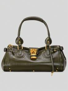 秋冬新款复古百搭铆钉枕形包千禧手提包通勤女式单肩包 - 紅色 - 查看 6