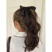 Women's 1PC Layered Elegant Bow Hair Clip - Black Satin Ponytail Hair Claw, Chic Barrettes Accessory For Evening Dinner & Outings - màu đen - Xem 5