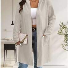 AILLOSA Abrigo cortavientos de longitud media con capucha y textura de cable para mujer, abrigo de otoo e invierno - gris+ch - Ver 4