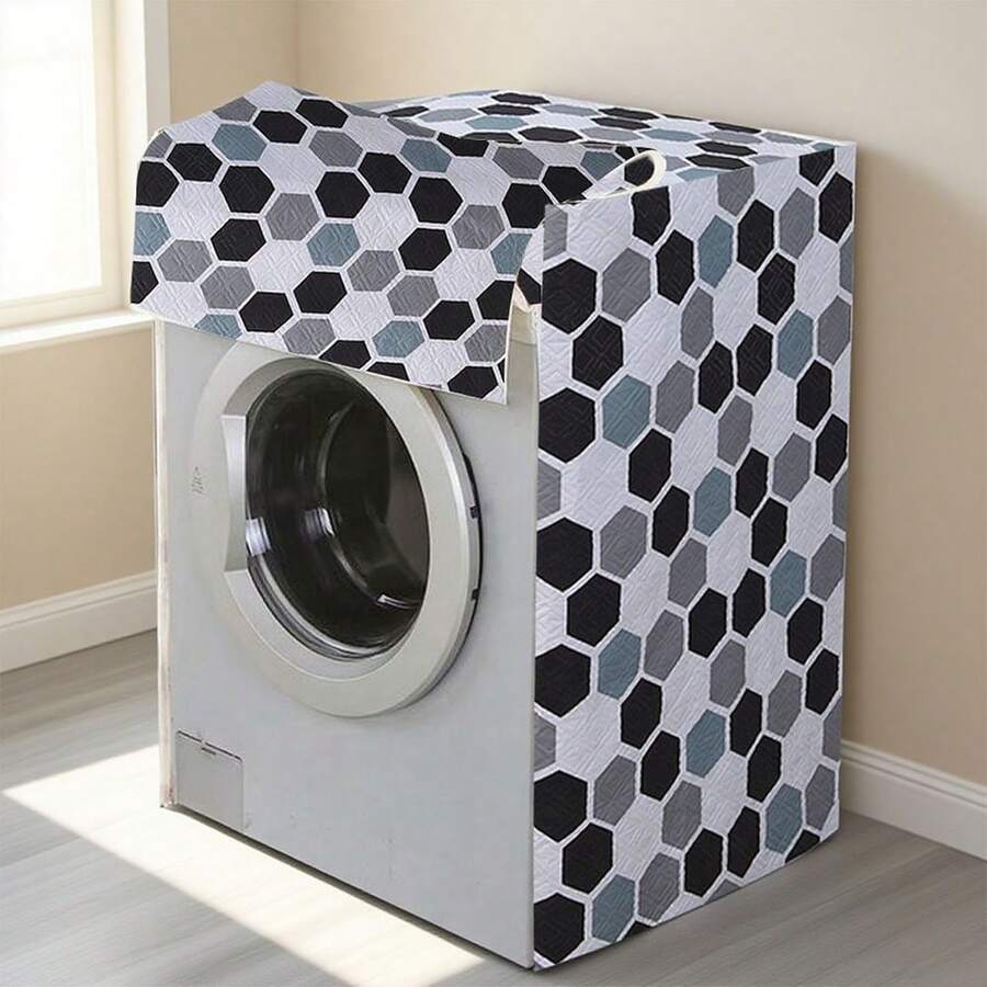 Universal Washing Machine Dust Cover, Peva Fabric Protector For Laundry Room Organization, Easy To Clean - Football Grid - View 1