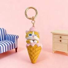 Miniso Móc khóa 3D hình kem hồng Mofusand, chất liệu PVC, hình mèo lè lưỡi nheo mắt + kem 3D, nhỏ gọn và dễ mang theo, thích hợp làm phụ kiện chìa khóa/trang trí ba lô/móc khóa dễ thương mang theo hàng ngày (1 chiếc) - Hồng - Xem 1