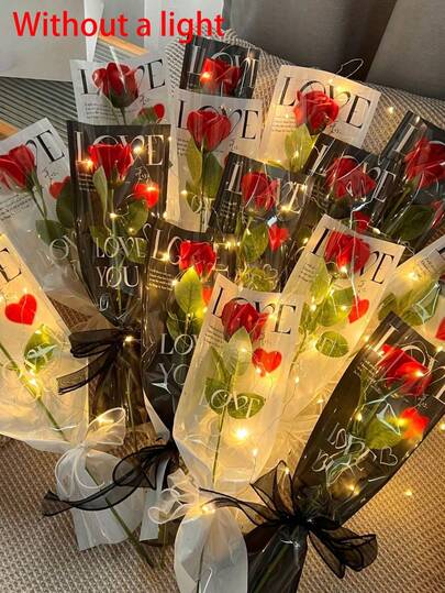 20/10/5 Pcs Rose Bouquet (Excluding Lights), Transparent Bouquet Gift Bag, DIY Rose Bouquet, Artificial Rose, Single Rose Packaging Bag, Suitable For Valentine's Day, Wedding, Valentine's Day Gift Bag, DIY Rose Packaging Bag, Mother's Day, Party Decoration, Birthday, Gathering, Wedding, Party Gifts And DIY Bouquet Accessories.