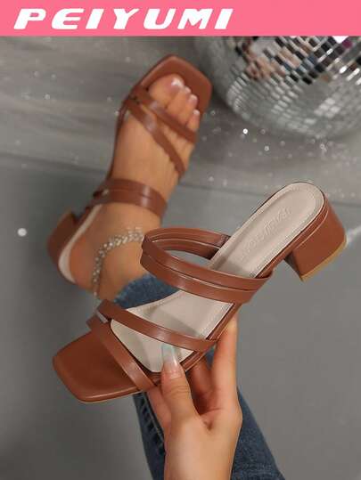 PEIYUMI New Spring/Summer Fashion High Heel Shoes For Women, Featuring 4 Thin Straps, Innovative & Minimalist Design, Suitable For Outdoor Parties