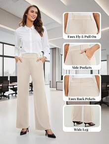 Women's Wide Leg Dress Pants High Waisted Stretchy Work Trousers Business Casual Office Pull On Slacks With Pockets 2025 TT2N - 深灰色 - 查看 2