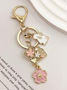 One Cute And Sweet Cherry Blossom Fan Keychain, Key Ring, Bag Pendant Accessory Gift - 珍珠 - 查看 7